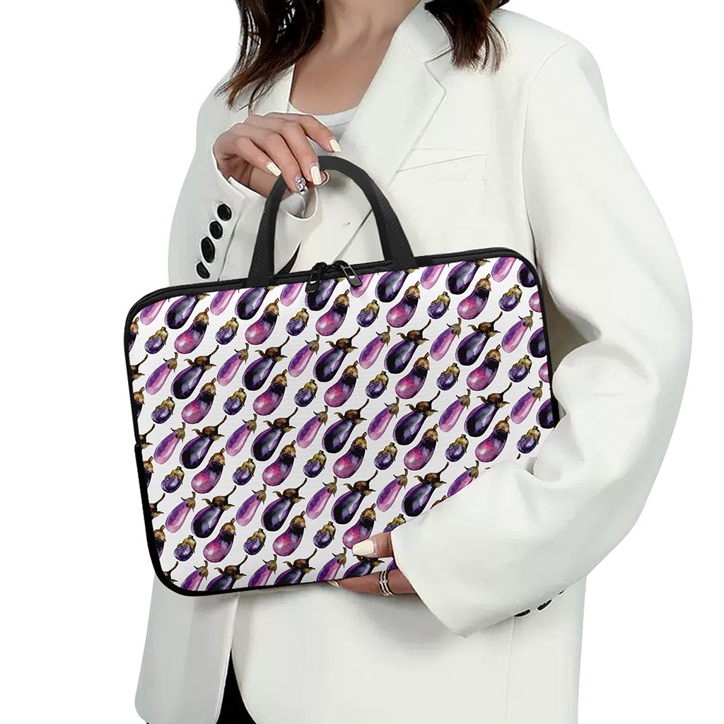 Watercolor Eggplant Pattern Print Laptop Sleeve With Handle