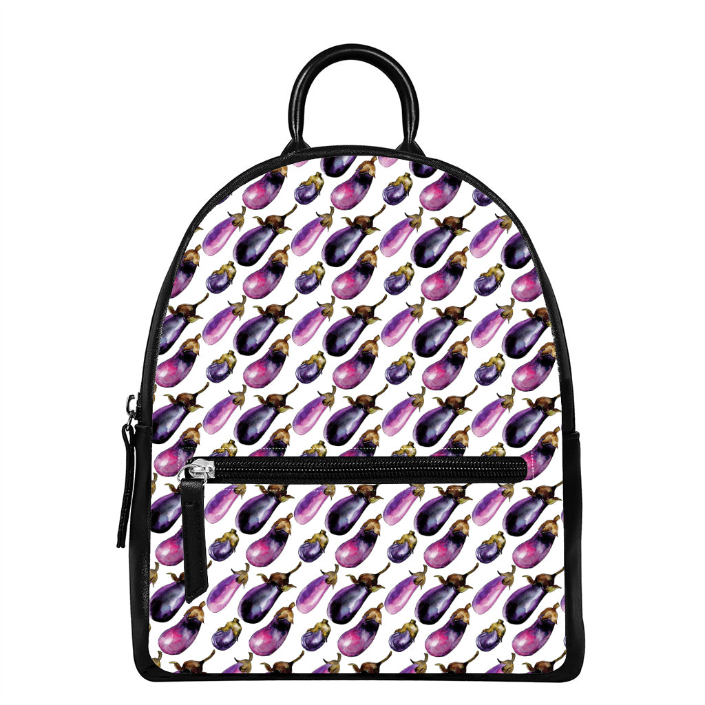 Watercolor Eggplant Pattern Print Leather Backpack