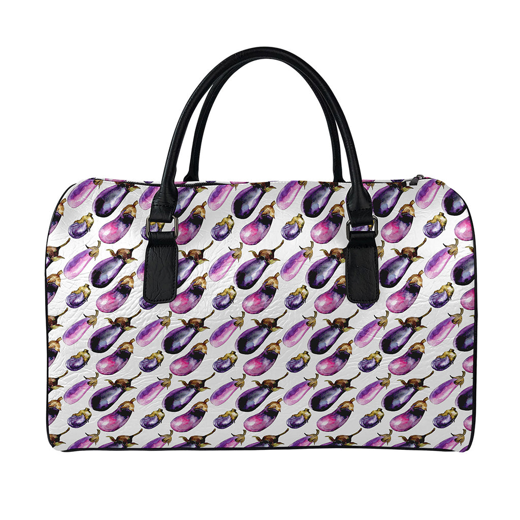 Watercolor Eggplant Pattern Print Leather Duffle Bag