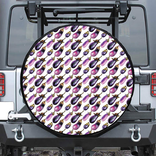 Watercolor Eggplant Pattern Print Leather Spare Tire Cover