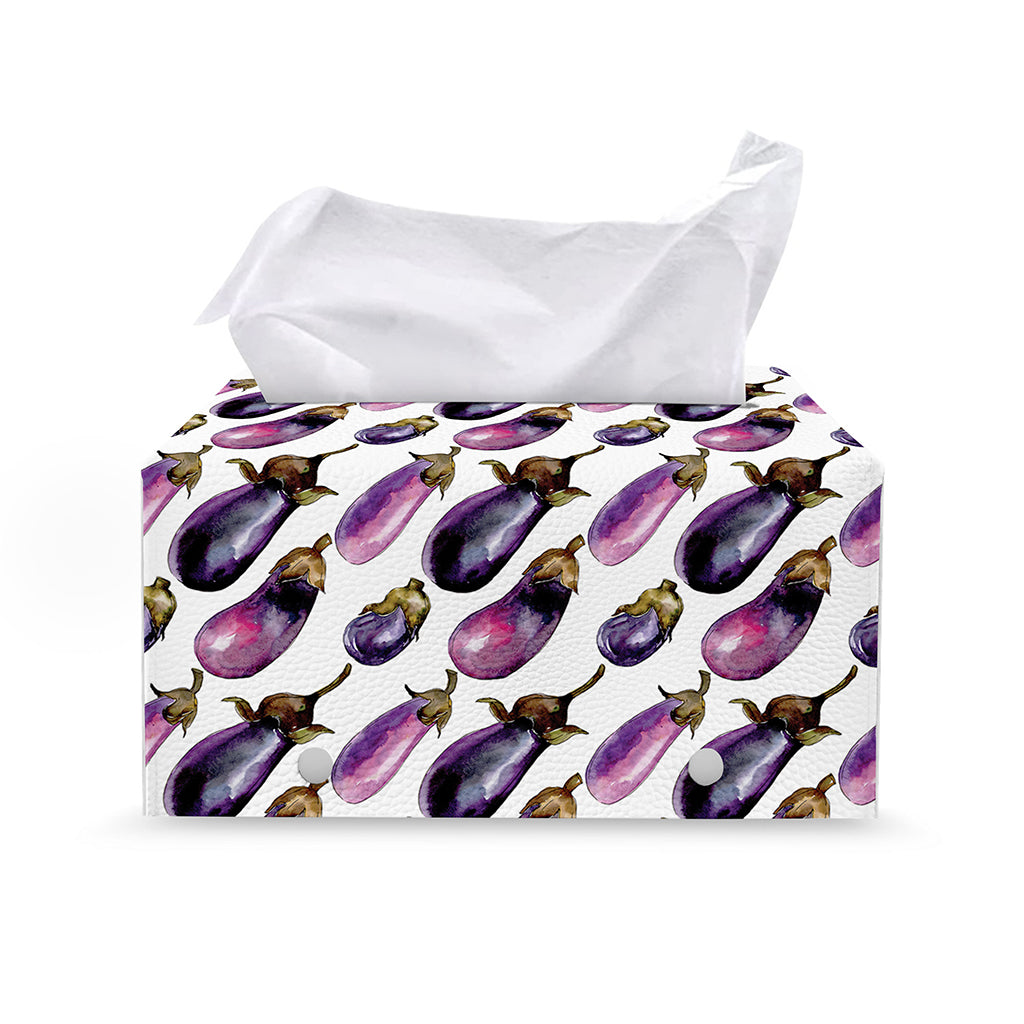 Watercolor Eggplant Pattern Print Leather Tissue Box Cover