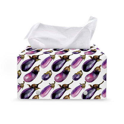 Watercolor Eggplant Pattern Print Leather Tissue Box Cover
