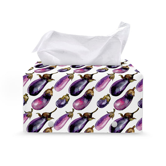 Watercolor Eggplant Pattern Print Leather Tissue Box Cover