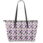 Watercolor Eggplant Pattern Print Leather Tote Bag