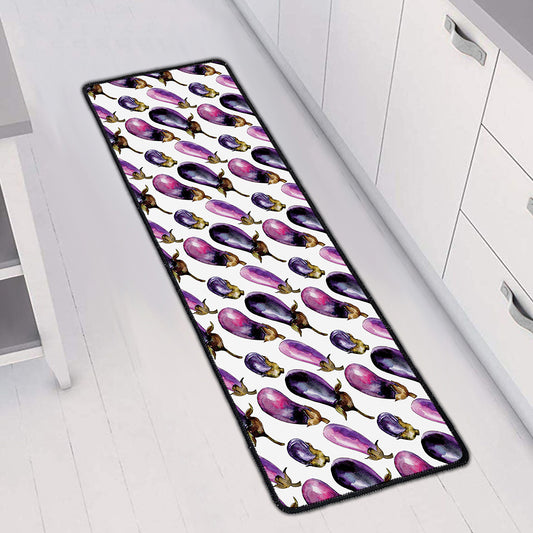 Watercolor Eggplant Pattern Print Long Kitchen Mat