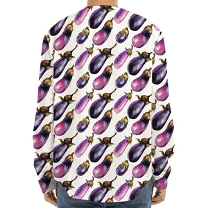 Watercolor Eggplant Pattern Print Long Sleeve Baseball Jersey