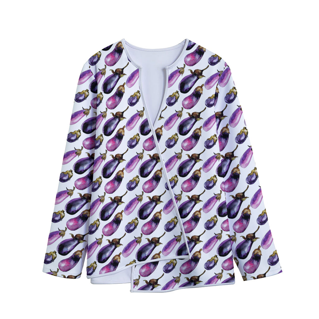 Watercolor Eggplant Pattern Print Long Sleeve Short Coat