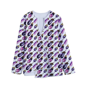 Watercolor Eggplant Pattern Print Long Sleeve Short Coat