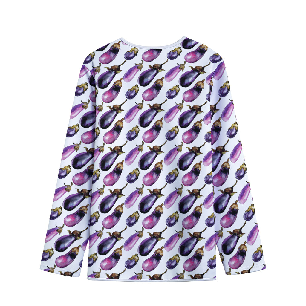 Watercolor Eggplant Pattern Print Long Sleeve Short Coat