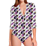 Watercolor Eggplant Pattern Print Long Sleeve Swimsuit