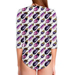 Watercolor Eggplant Pattern Print Long Sleeve Swimsuit