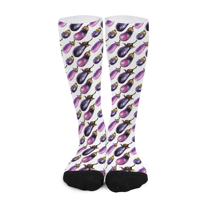 Watercolor Eggplant Pattern Print Long Socks