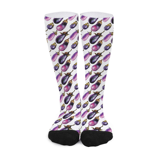 Watercolor Eggplant Pattern Print Long Socks
