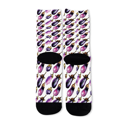 Watercolor Eggplant Pattern Print Long Socks