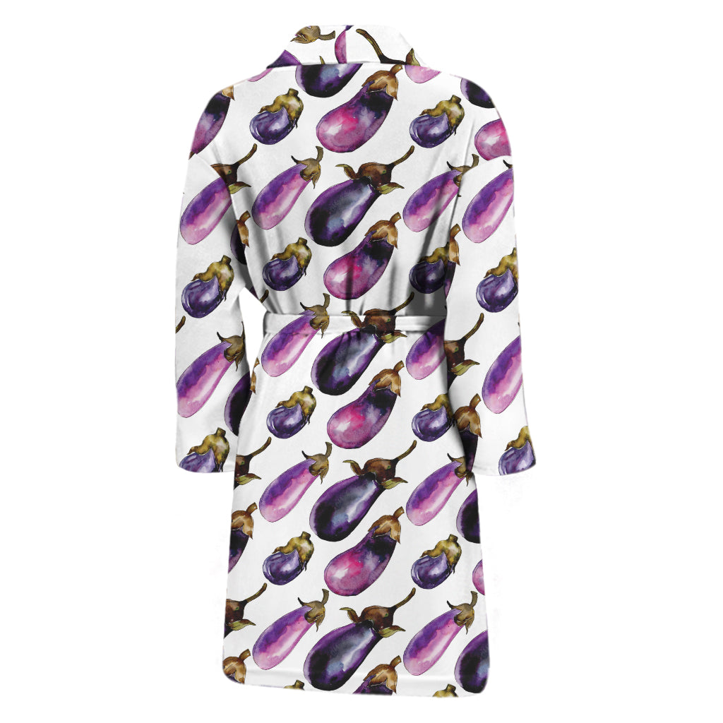 Watercolor Eggplant Pattern Print Men's Bathrobe