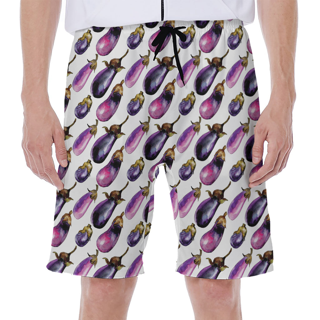 Watercolor Eggplant Pattern Print Men's Beach Shorts