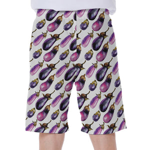 Watercolor Eggplant Pattern Print Men's Beach Shorts