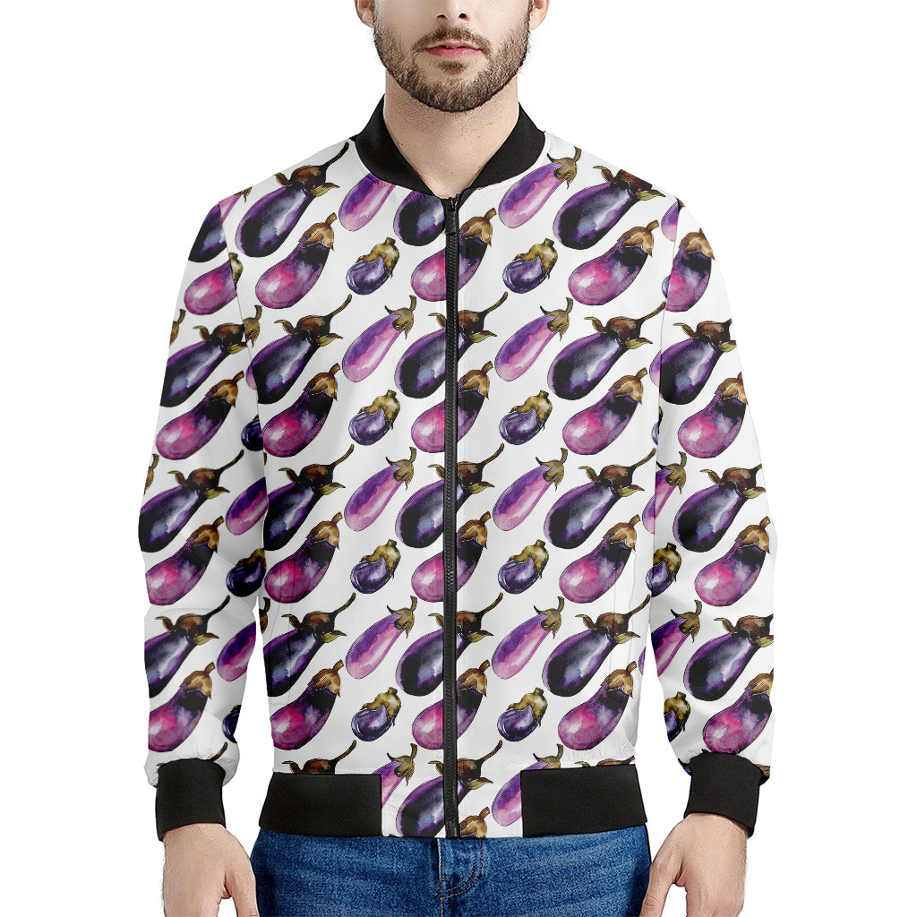 Watercolor Eggplant Pattern Print Men's Bomber Jacket