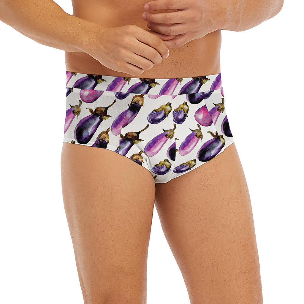 Watercolor Eggplant Pattern Print Men's Briefs