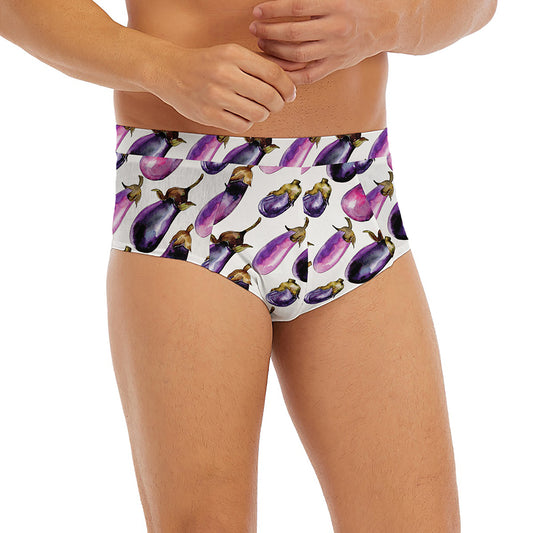 Watercolor Eggplant Pattern Print Men's Briefs