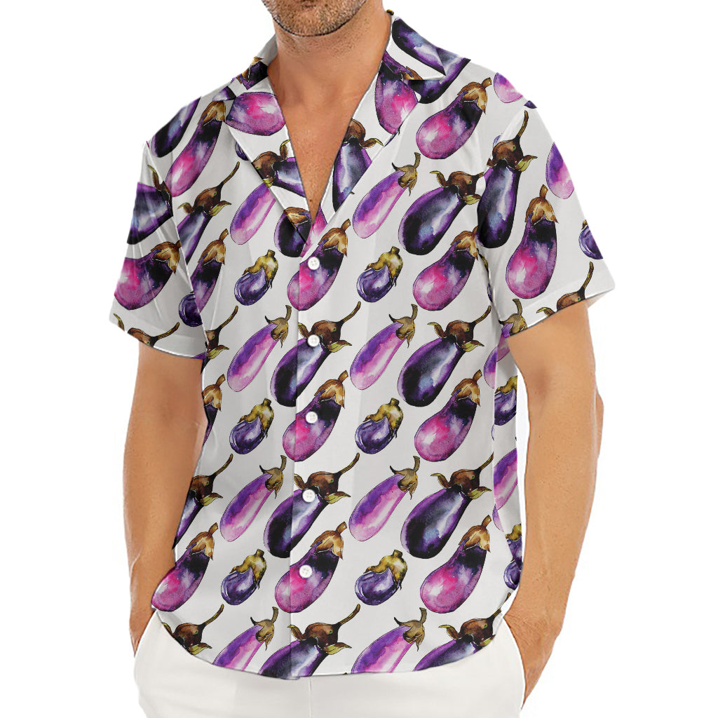 Watercolor Eggplant Pattern Print Men's Deep V-Neck Shirt