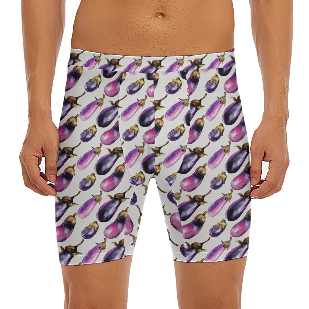 Watercolor Eggplant Pattern Print Men's Long Boxer Briefs