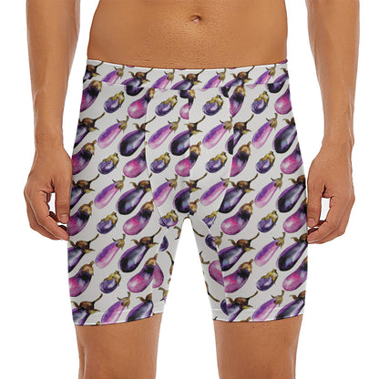 Watercolor Eggplant Pattern Print Men's Long Boxer Briefs