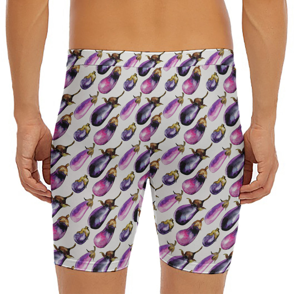 Watercolor Eggplant Pattern Print Men's Long Boxer Briefs
