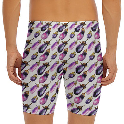 Watercolor Eggplant Pattern Print Men's Long Boxer Briefs