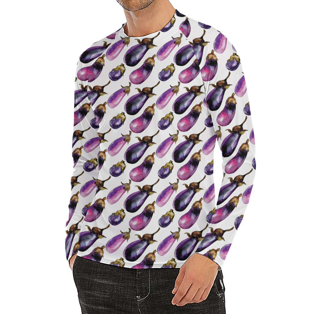 Watercolor Eggplant Pattern Print Men's Long Sleeve Rash Guard