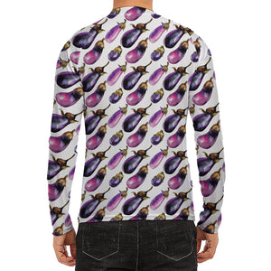 Watercolor Eggplant Pattern Print Men's Long Sleeve Rash Guard