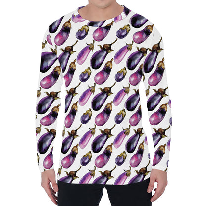 Watercolor Eggplant Pattern Print Men's Long Sleeve T-Shirt