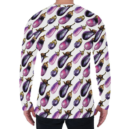 Watercolor Eggplant Pattern Print Men's Long Sleeve T-Shirt