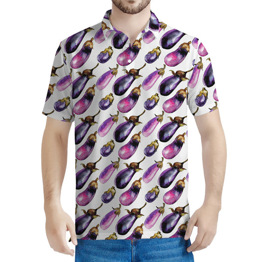 Watercolor Eggplant Pattern Print Men's Polo Shirt
