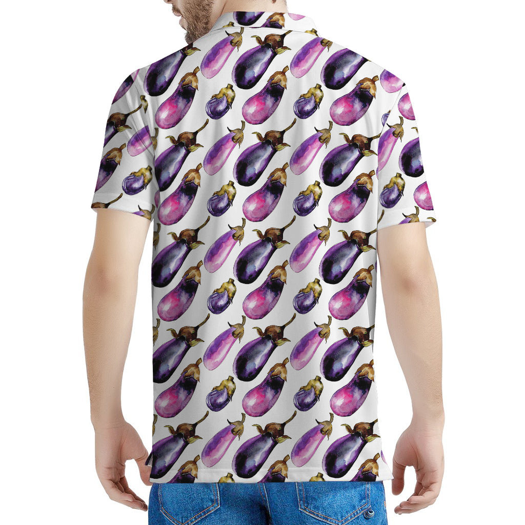 Watercolor Eggplant Pattern Print Men's Polo Shirt