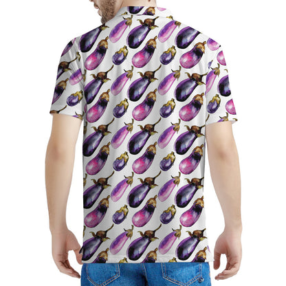 Watercolor Eggplant Pattern Print Men's Polo Shirt