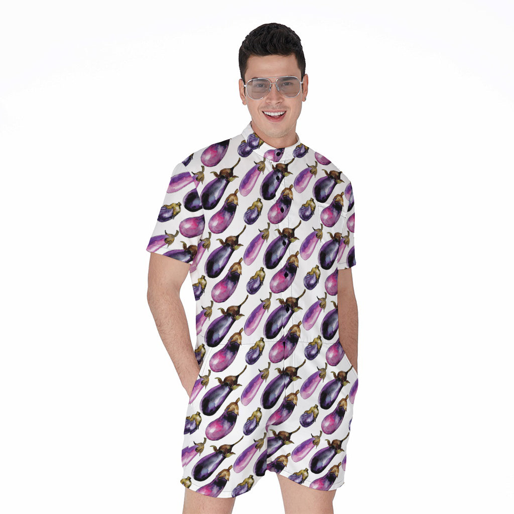 Watercolor Eggplant Pattern Print Men's Rompers