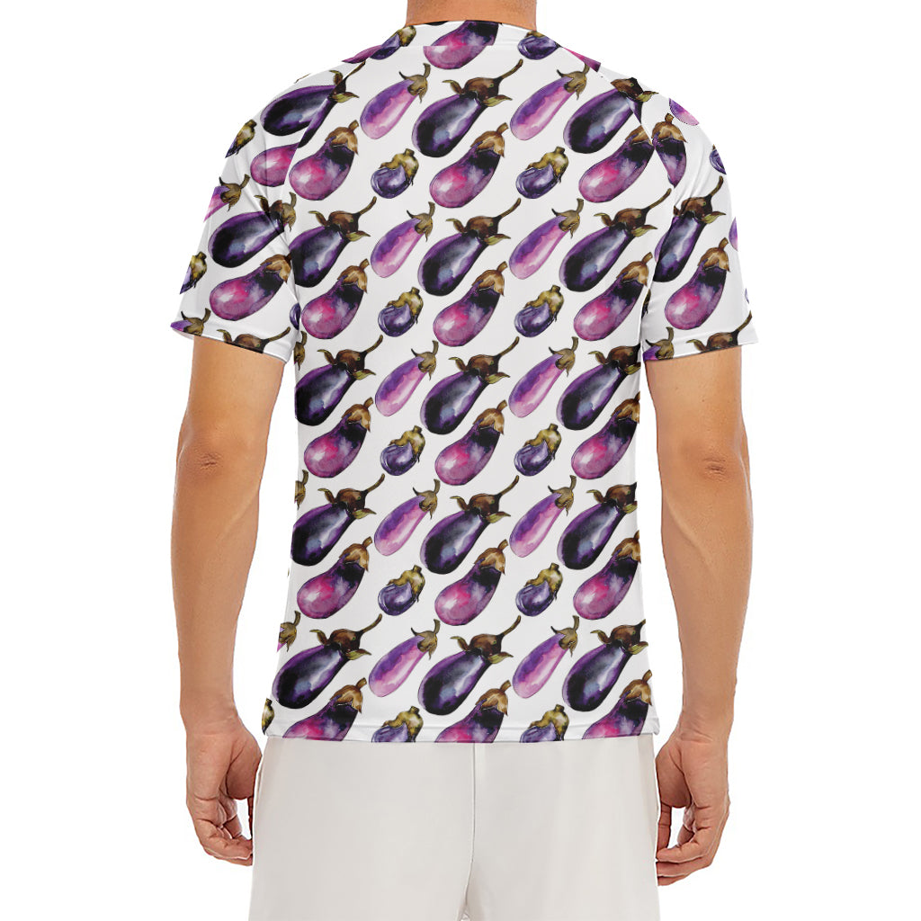 Watercolor Eggplant Pattern Print Men's Short Sleeve Rash Guard