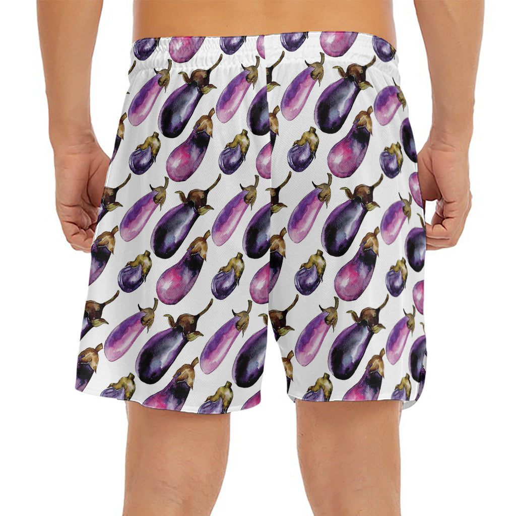 Watercolor Eggplant Pattern Print Men's Split Running Shorts