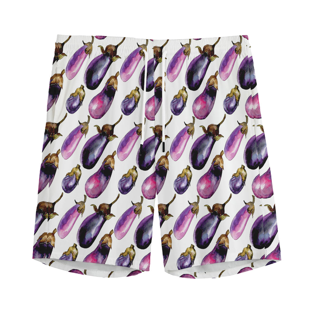 Watercolor Eggplant Pattern Print Men's Sports Shorts