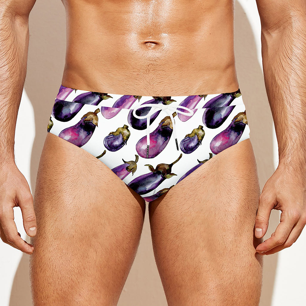 Watercolor Eggplant Pattern Print Men's Swim Briefs