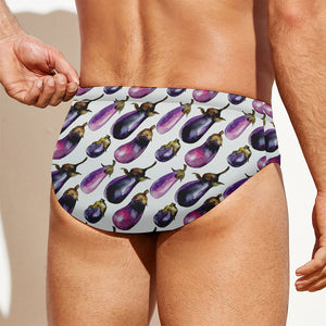 Watercolor Eggplant Pattern Print Men's Swim Briefs