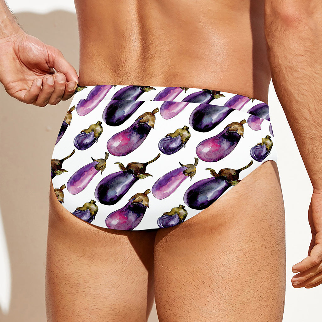 Watercolor Eggplant Pattern Print Men's Swim Briefs