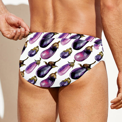 Watercolor Eggplant Pattern Print Men's Swim Briefs