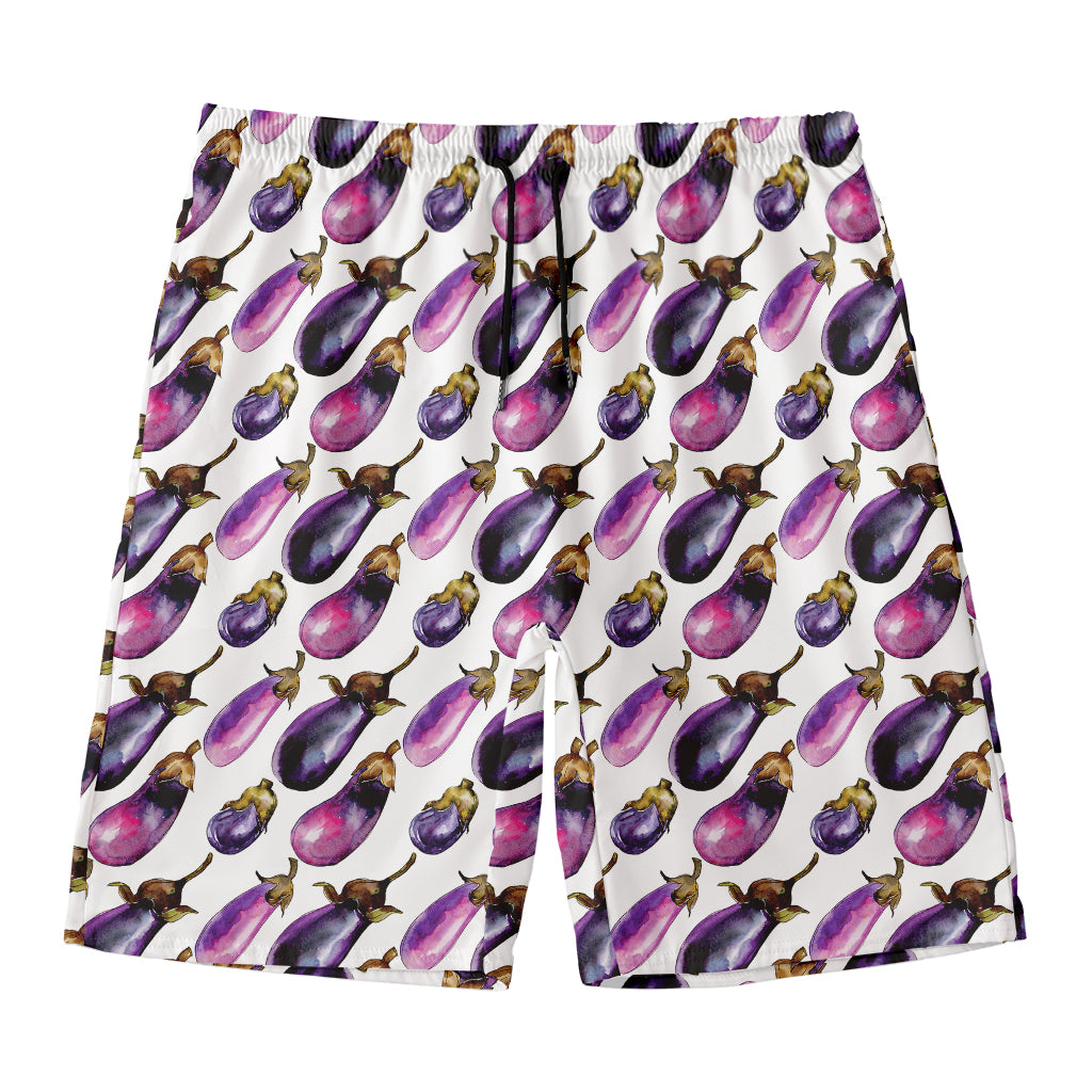 Watercolor Eggplant Pattern Print Men's Swim Trunks