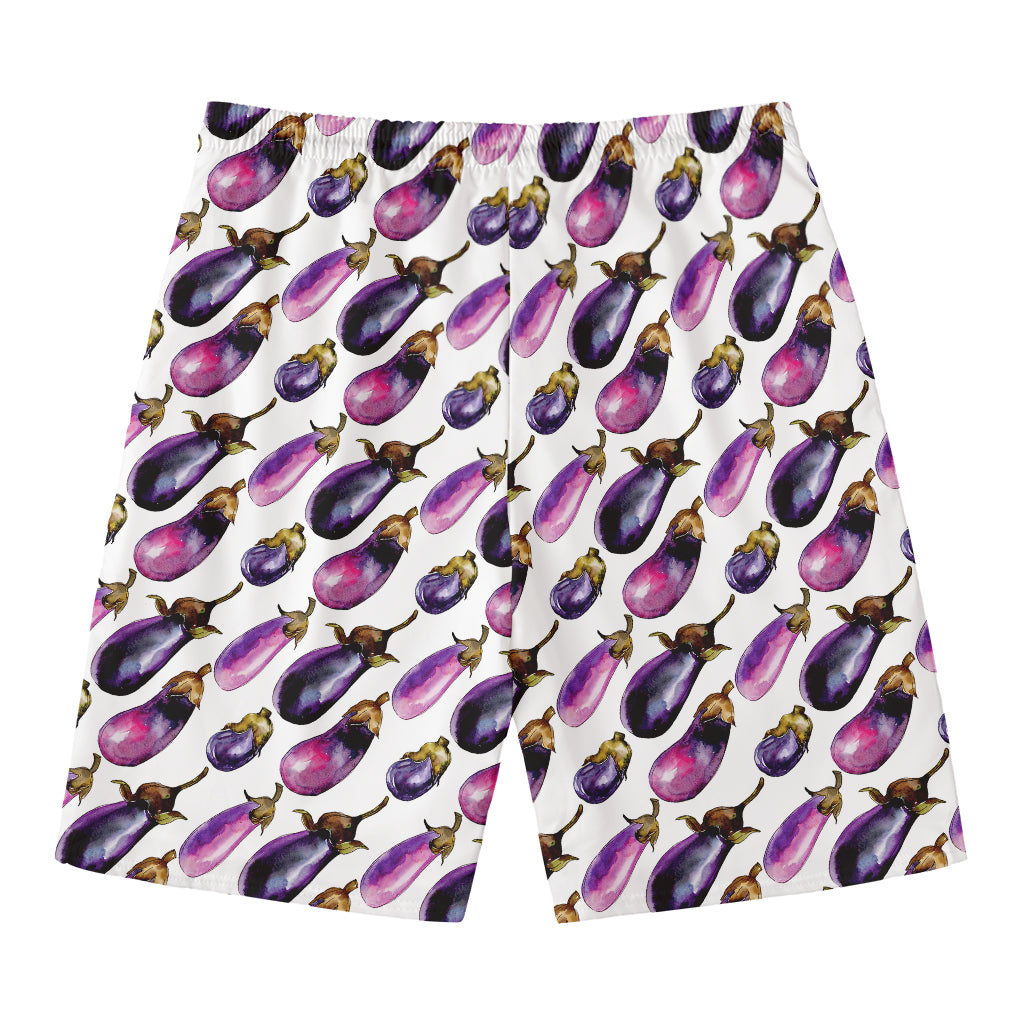 Watercolor Eggplant Pattern Print Men's Swim Trunks