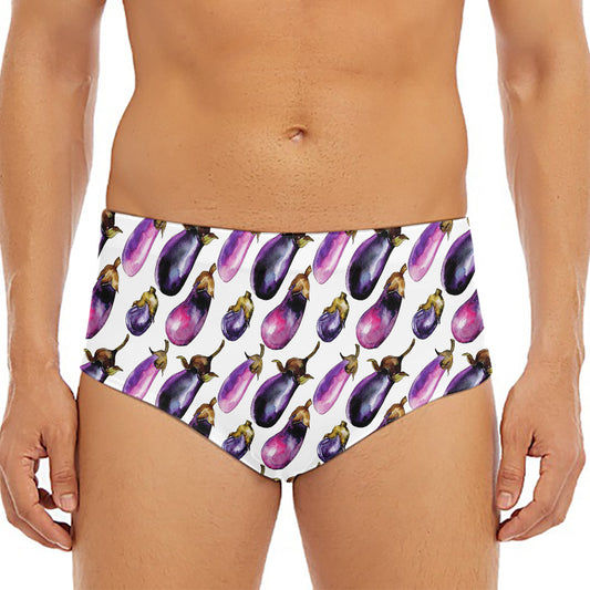 Watercolor Eggplant Pattern Print Men's Triangle Swim Briefs