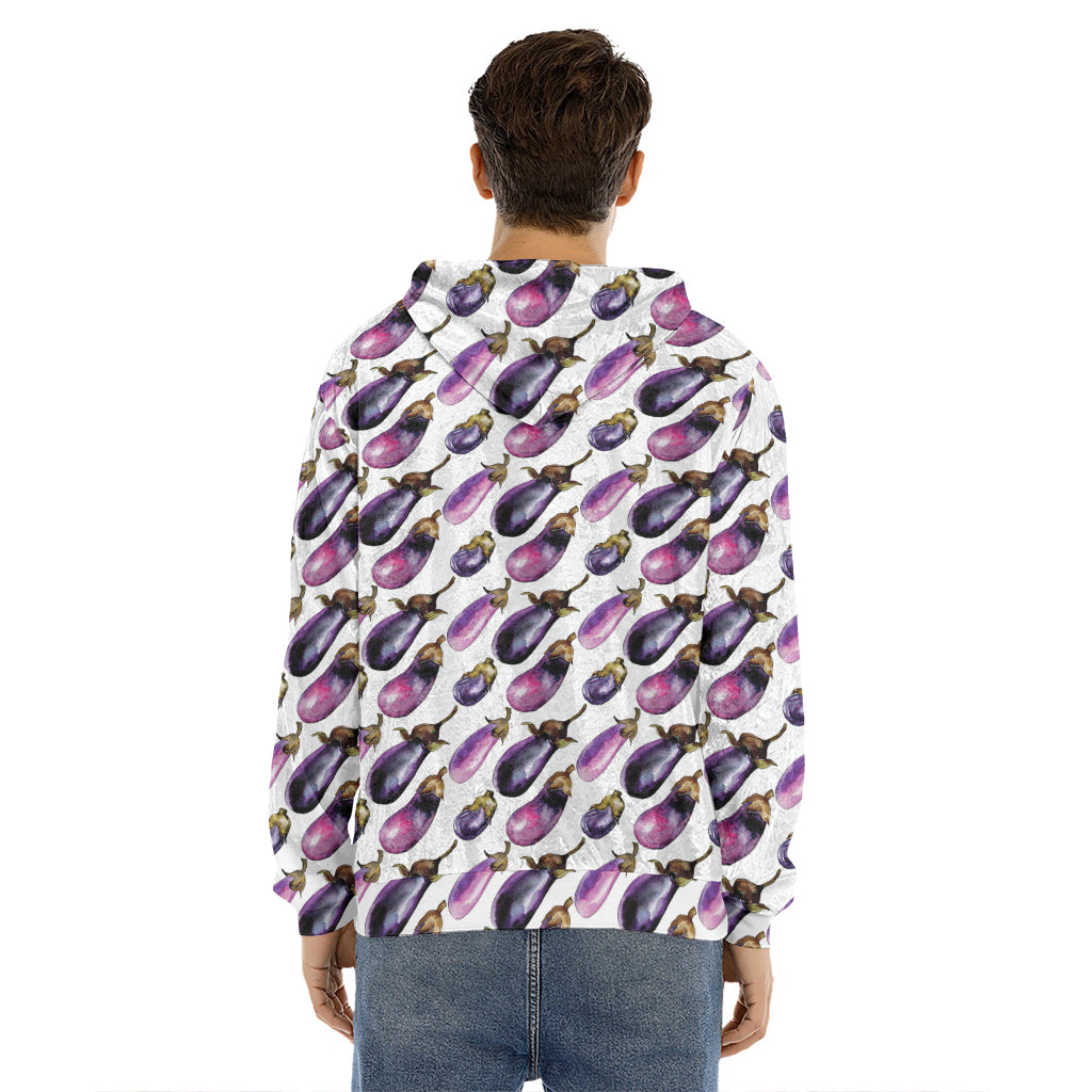 Watercolor Eggplant Pattern Print Men's Velvet Pullover Hoodie