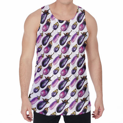 Watercolor Eggplant Pattern Print Men's Velvet Tank Top
