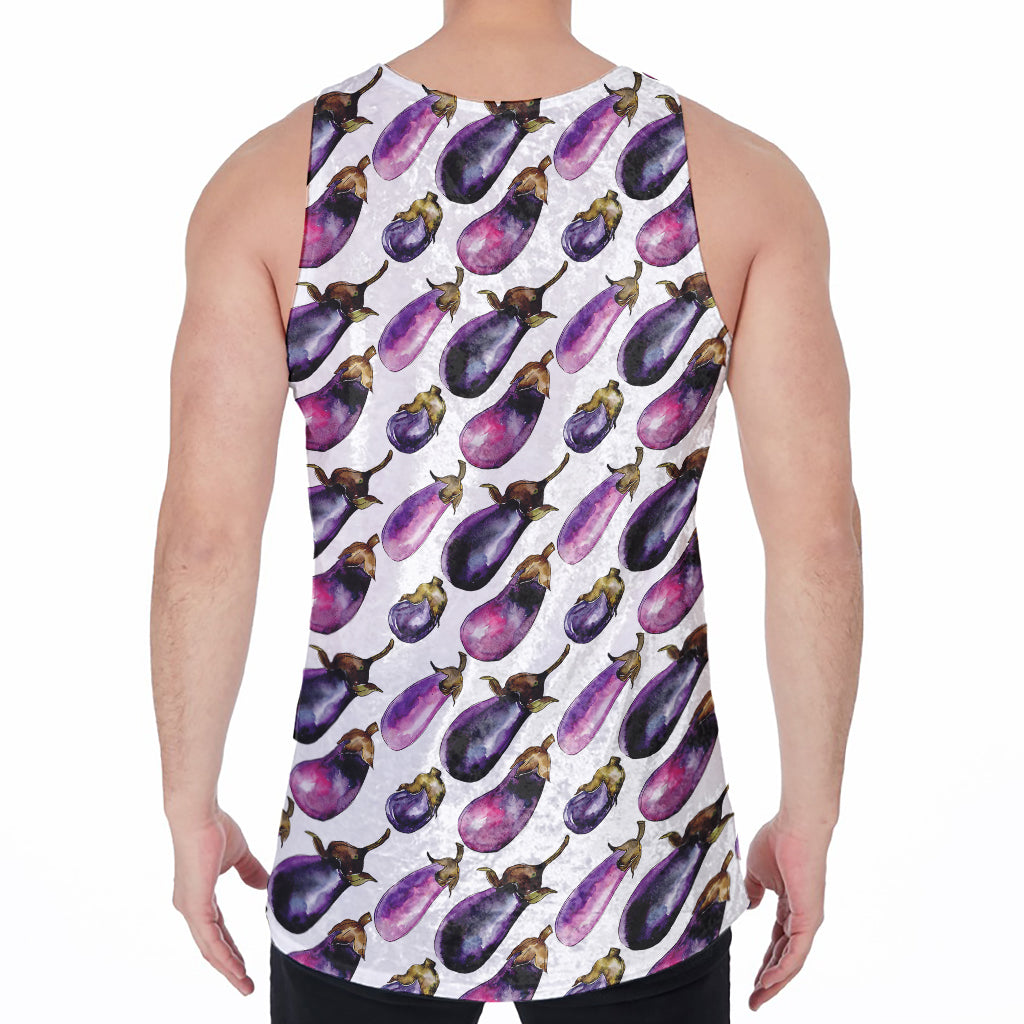 Watercolor Eggplant Pattern Print Men's Velvet Tank Top